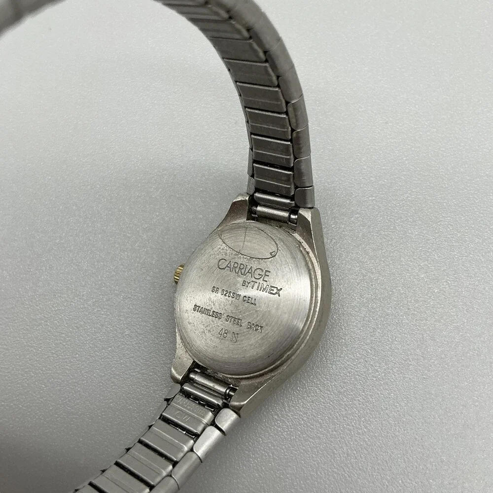 Carriage By Timex 48N Womens Watch 22mm Silver Gold Two Tone Stretch New Battery